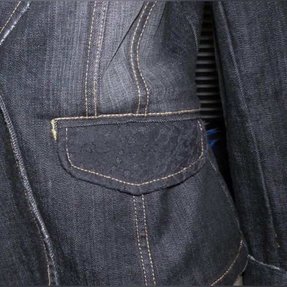 Vintage bebe Dark Wash Denim Jacket lace pocket detail. - Picture 9 of 11